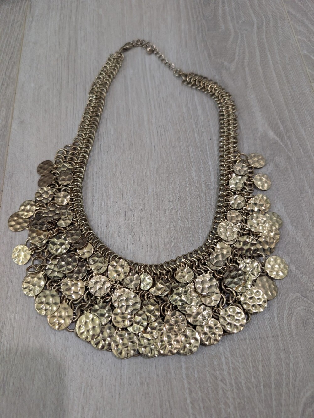 Vintage Textured Round Gold Medallion Bib Choker